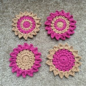 Handmade Crochet Sunflower Coasters Set of Four